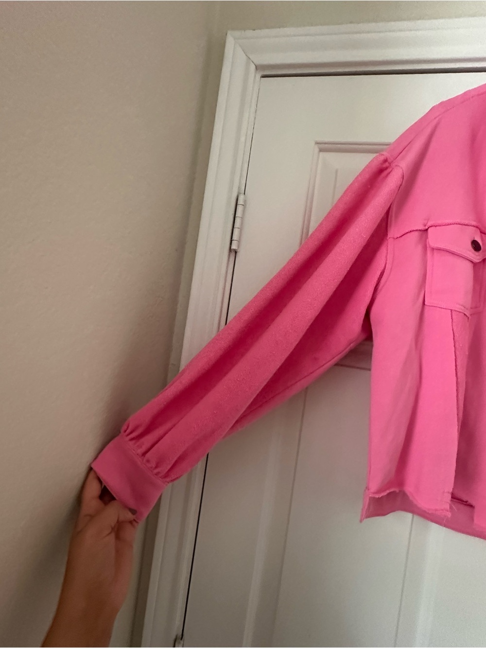 Pol Bubblegum Pink Distressed Crop Jacket - Picture 5 of 10